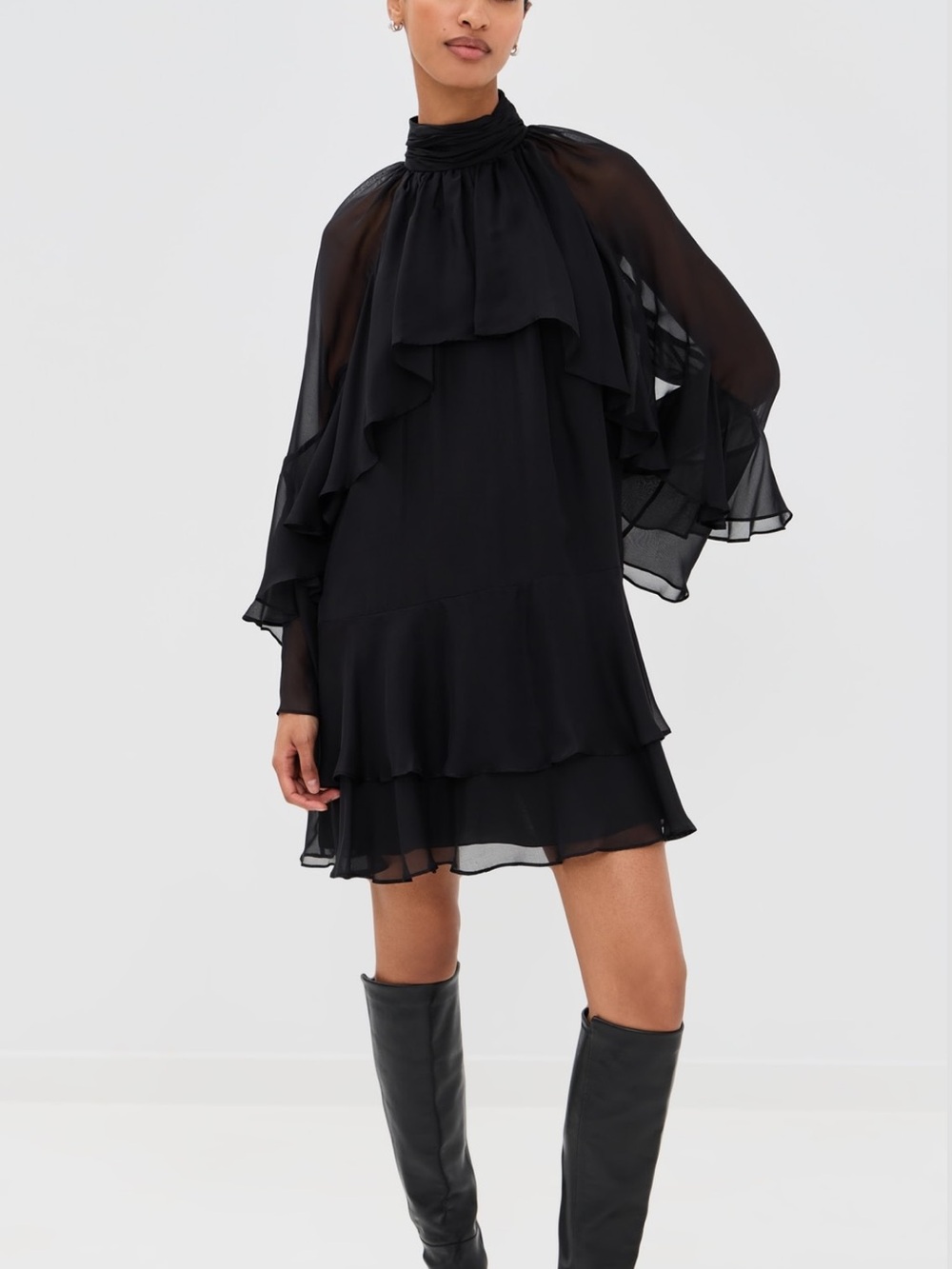Veronica Beard Adlington Ruffle Mini Dress Size 12 Black 100% Silk $1313*Y20
